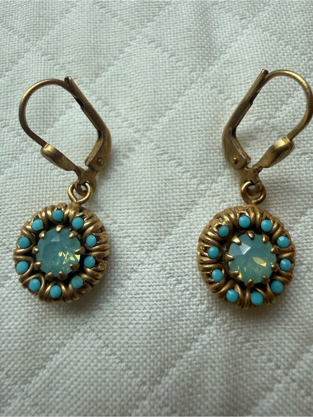 Anthropologie Gold-Tone Earrings with Aqua and Turquoise Accents